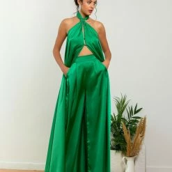 Flash Sale 🥰 The Fashion Project Σετ σατέν μακριά τουνίκ με παντελόνι - Πράσινο 🎉 -Φορέματα Εκπτώσεις set saten makria tounik me panteloni 105407 iwut