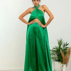Flash Sale 🥰 The Fashion Project Σετ σατέν μακριά τουνίκ με παντελόνι - Πράσινο 🎉 -Φορέματα Εκπτώσεις set saten makria tounik me panteloni 105407 zuvk