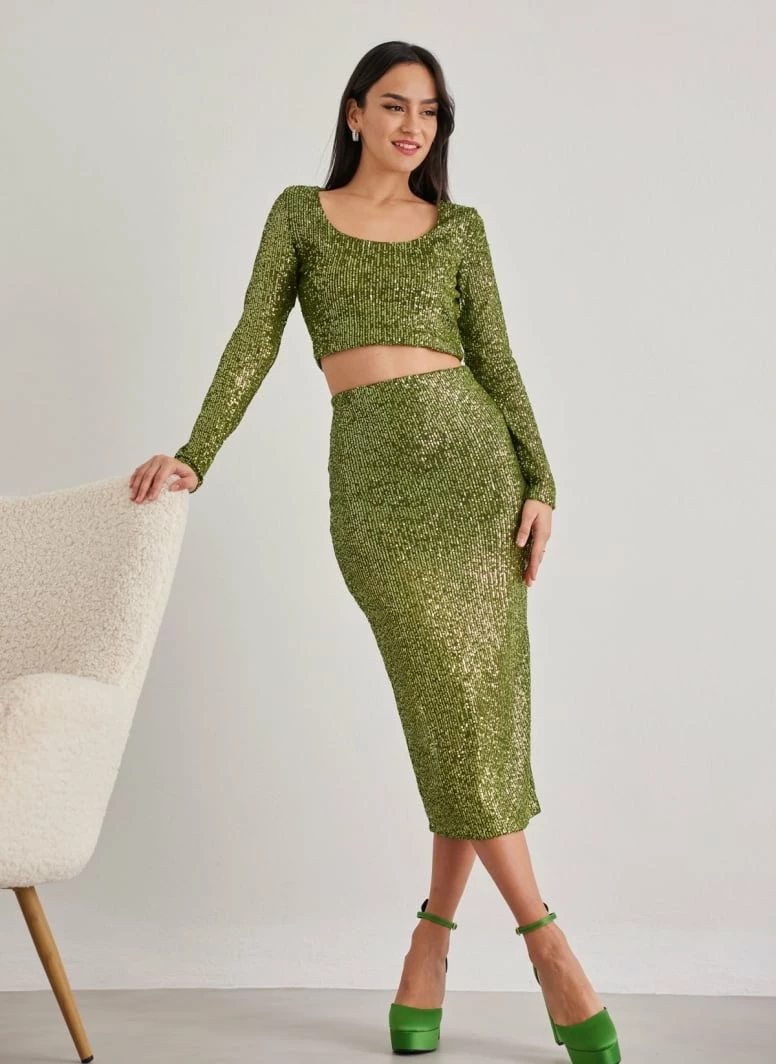 Κουπόνι 🛒 The Fashion Project Σετ τοπ και φούστα με παγιέτες - Lime 🤩 2 Κουπόνι 🛒 The Fashion Project Σετ τοπ και φούστα με παγιέτες - Lime 🤩 - Image 2