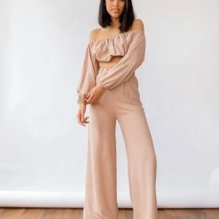 Αγορά ✔️ The Fashion Project Σετ Wide Leg παντελόνι με τοπάκι - Μπεζ 😉