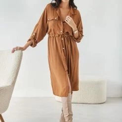 Τοπ 10 🤩 The Fashion Project 👕 Shirt 👗 Dress με χρυσά κουμπιά - Caramel 🤩 -Φορέματα Εκπτώσεις shirt dress me xrusa koumpia 106974 zpz2