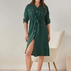 Τοπ 10 🛒 The Fashion Project 👚 Shirt 👗 Dress με χρυσά κουμπιά - Κυπαρισσί 👏 -Φορέματα Εκπτώσεις shirt dress me xrusa koumpia 106975 hwrw