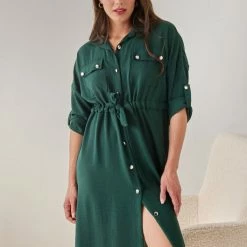 Τοπ 10 🛒 The Fashion Project 👚 Shirt 👗 Dress με χρυσά κουμπιά - Κυπαρισσί 👏 -Φορέματα Εκπτώσεις shirt dress me xrusa koumpia 106975 lpkk