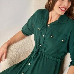 Τοπ 10 🛒 The Fashion Project 👚 Shirt 👗 Dress με χρυσά κουμπιά - Κυπαρισσί 👏