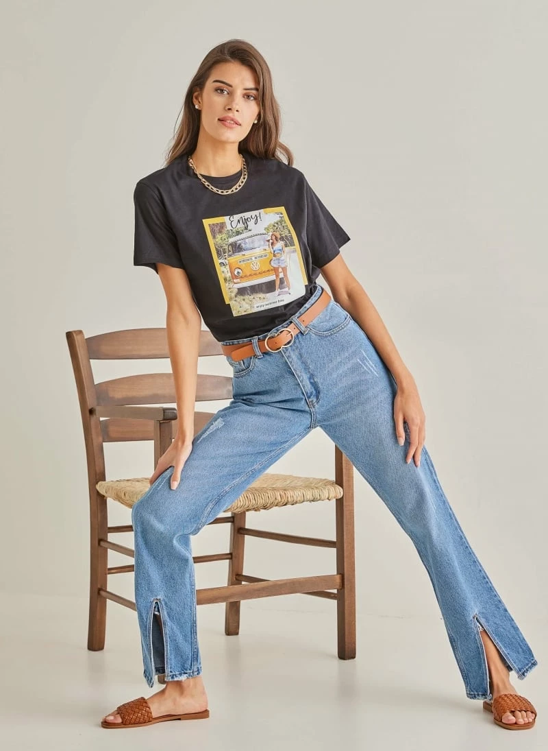 Καλύτερη πώληση 🎁 The Fashion Project T-shirt με στάμπα Enjoy - Μαύρο 🔔 4 Καλύτερη πώληση 🎁 The Fashion Project T-shirt με στάμπα Enjoy - Μαύρο 🔔 - Image 4