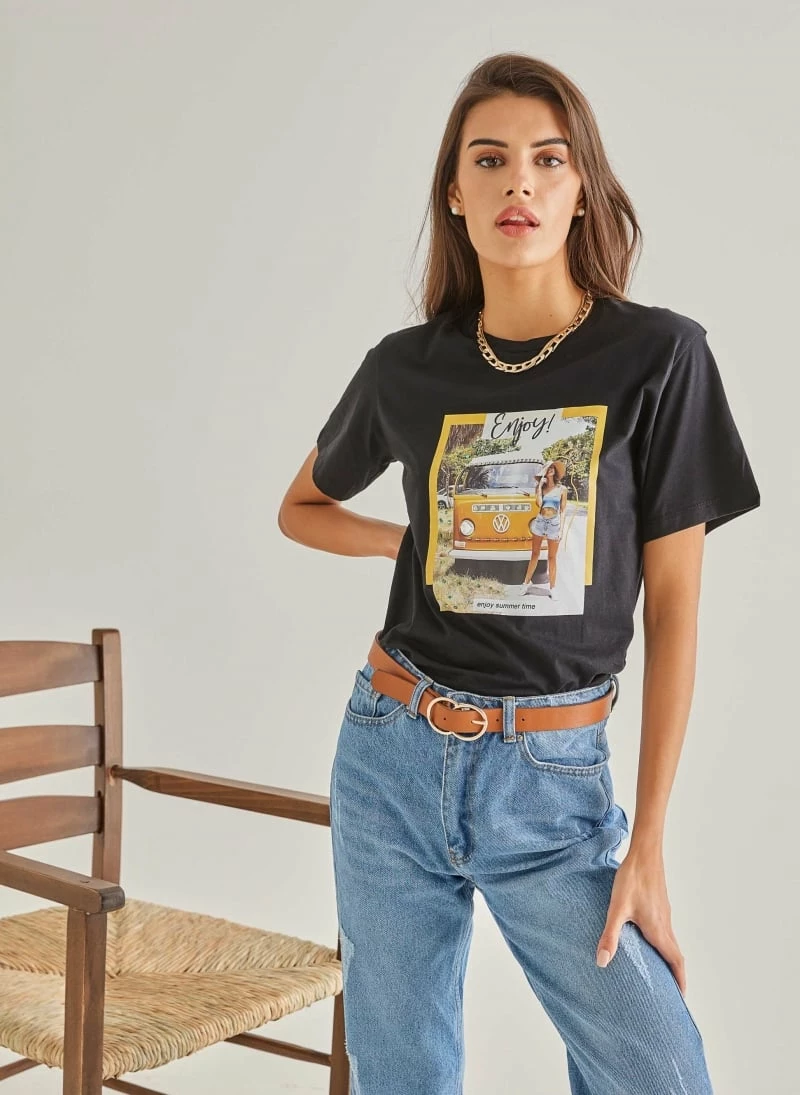 Καλύτερη πώληση 🎁 The Fashion Project T-shirt με στάμπα Enjoy - Μαύρο 🔔 1 Καλύτερη πώληση 🎁 The Fashion Project T-shirt με στάμπα Enjoy - Μαύρο 🔔