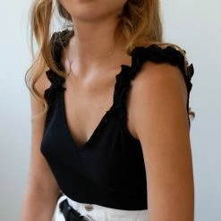 Εκπτωση 🤩 The Fashion Project Τοπ με ελαστικά Frilled ραντάκια - Μαύρο 🔔 -Φορέματα Εκπτώσεις top me elastika frilled rantakia 106021 z6ue