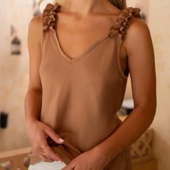Φτηνός 🤩 The Fashion Project Τοπ με ελαστικά Frilled ραντάκια - Caramel 🥰